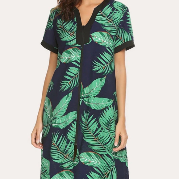 eqouaer Other - Tropical Leaf Print Duster/kimono
